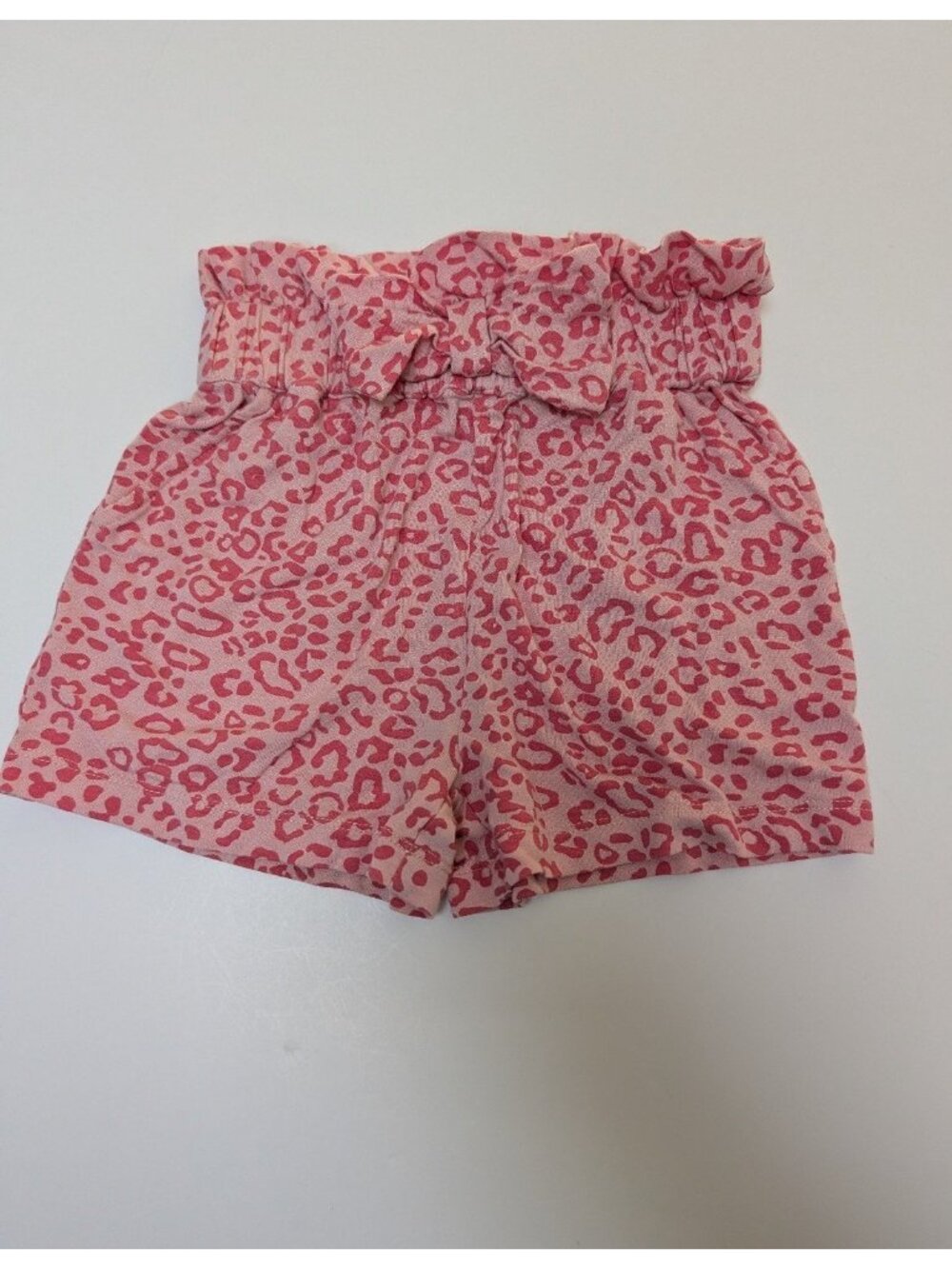 Girls 3T Pink Leopard Print Paperbag Waist Shorts Bow Kate Quinn Bamboo